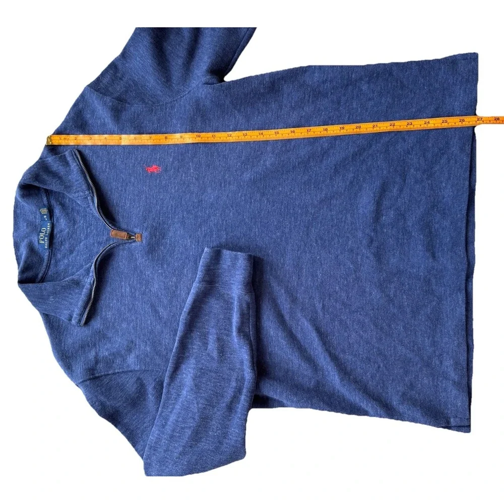 POLO RALPH LAUREN Men's 100% Cotton 1/4 Zip Knit Pullover‎ Blue SZ Large